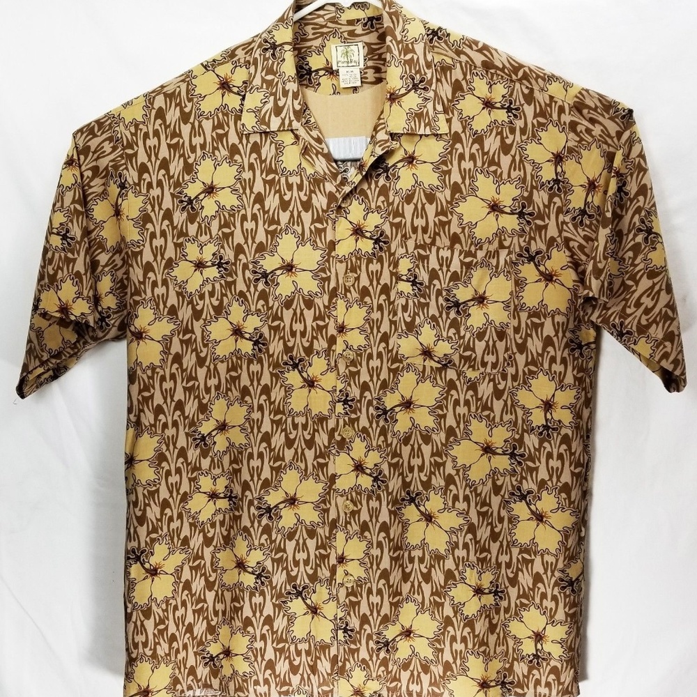 Morro Bay Brown & Tan Hibiscus Hawaiian Shirt Sz M